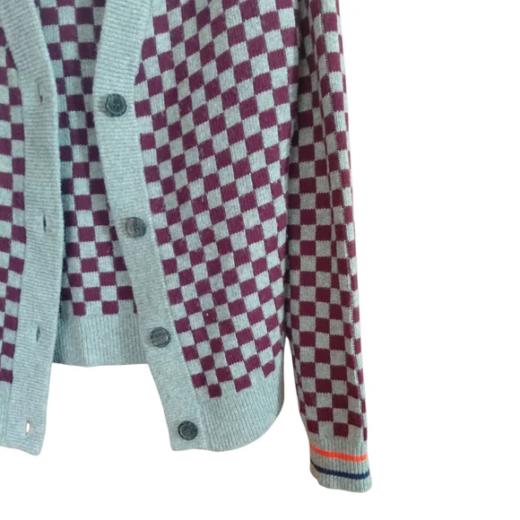 Kule Knite Checkered Heather Wine Cardigan Sweater - Picture 4 of 6